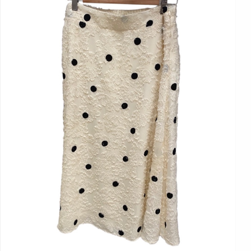 Eri + Ali Anthropologie Cream Black Polka Dot Midi Skirt